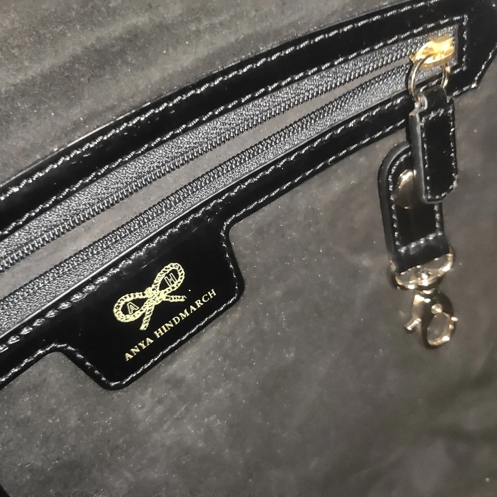 Anya Hindmarch Black Patent Leather Lautner Hobo